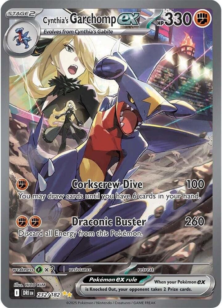 2025 Pokemon Destined Rivals Cynthia's Garchomp ex NM #232/182