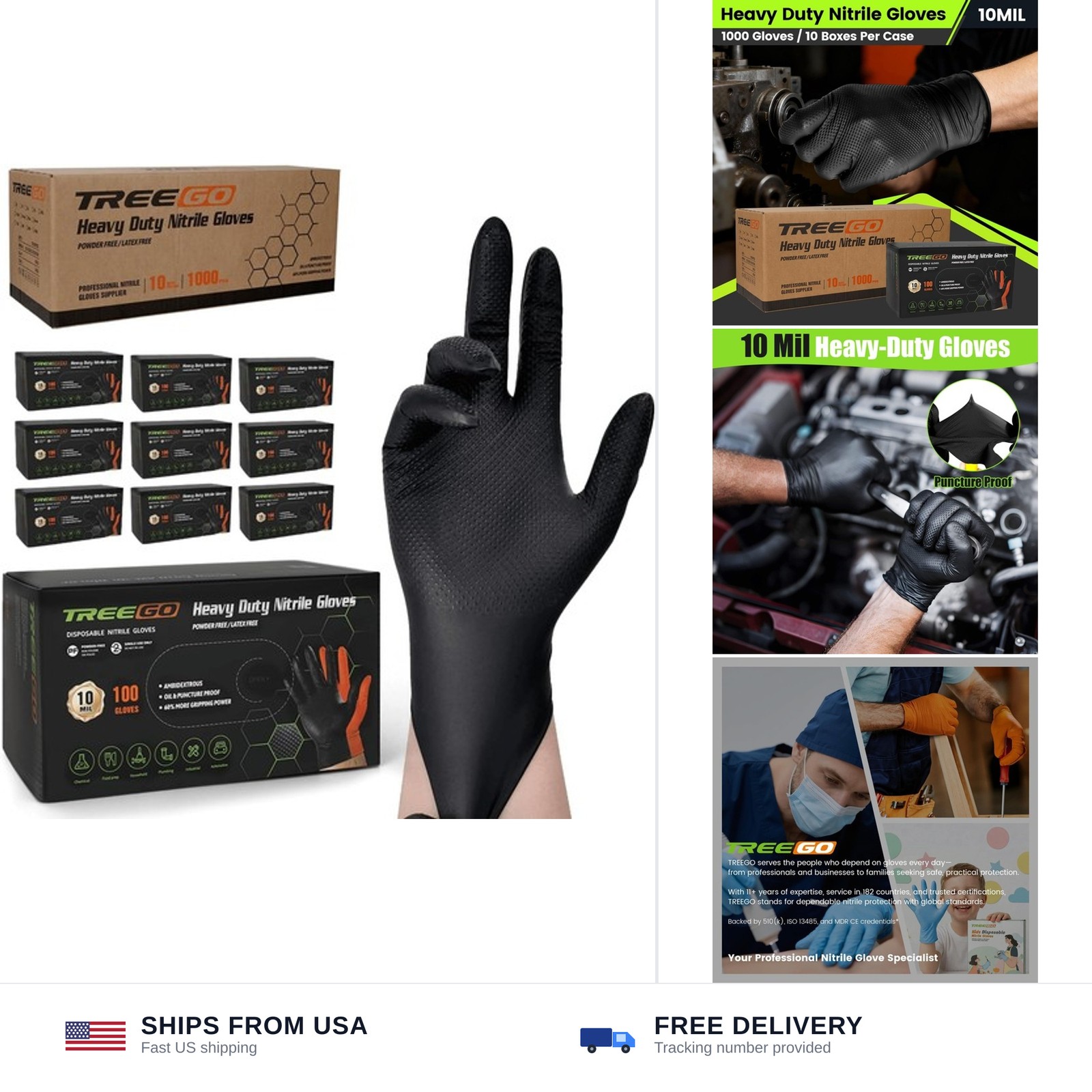 TREEGO 10 Mil Black Nitrile Gloves Bulk Case, 1000 Count X-Large — Heavy Duty... TREEGO 10 Mil Black Nitrile Gloves Bulk Case, 1000 Count X-Large — Heavy Duty...