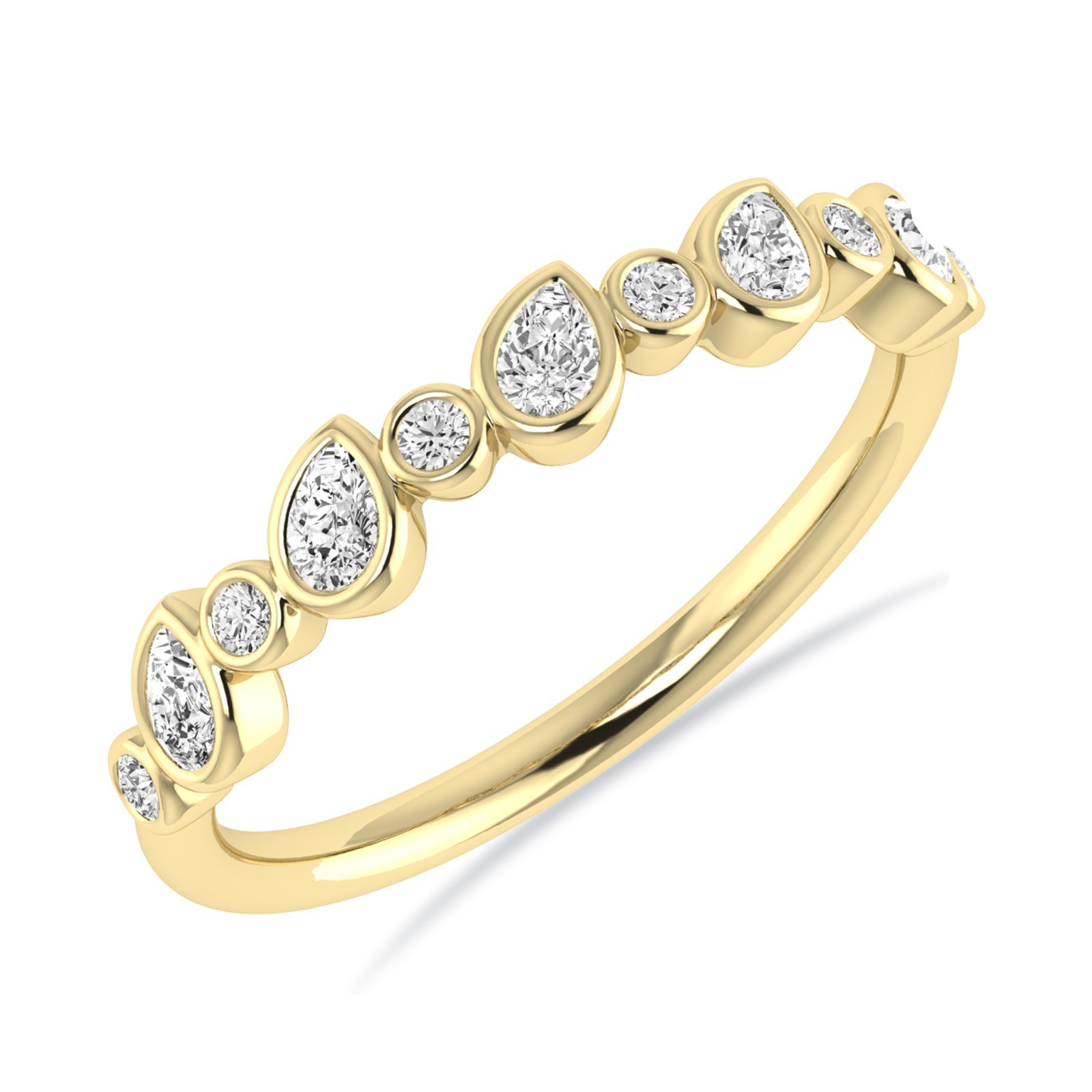 1/3 Ct Pear & Round Cut Lab Grown Bezel Set Diamond Wedding Band 10K Yellow Gold
