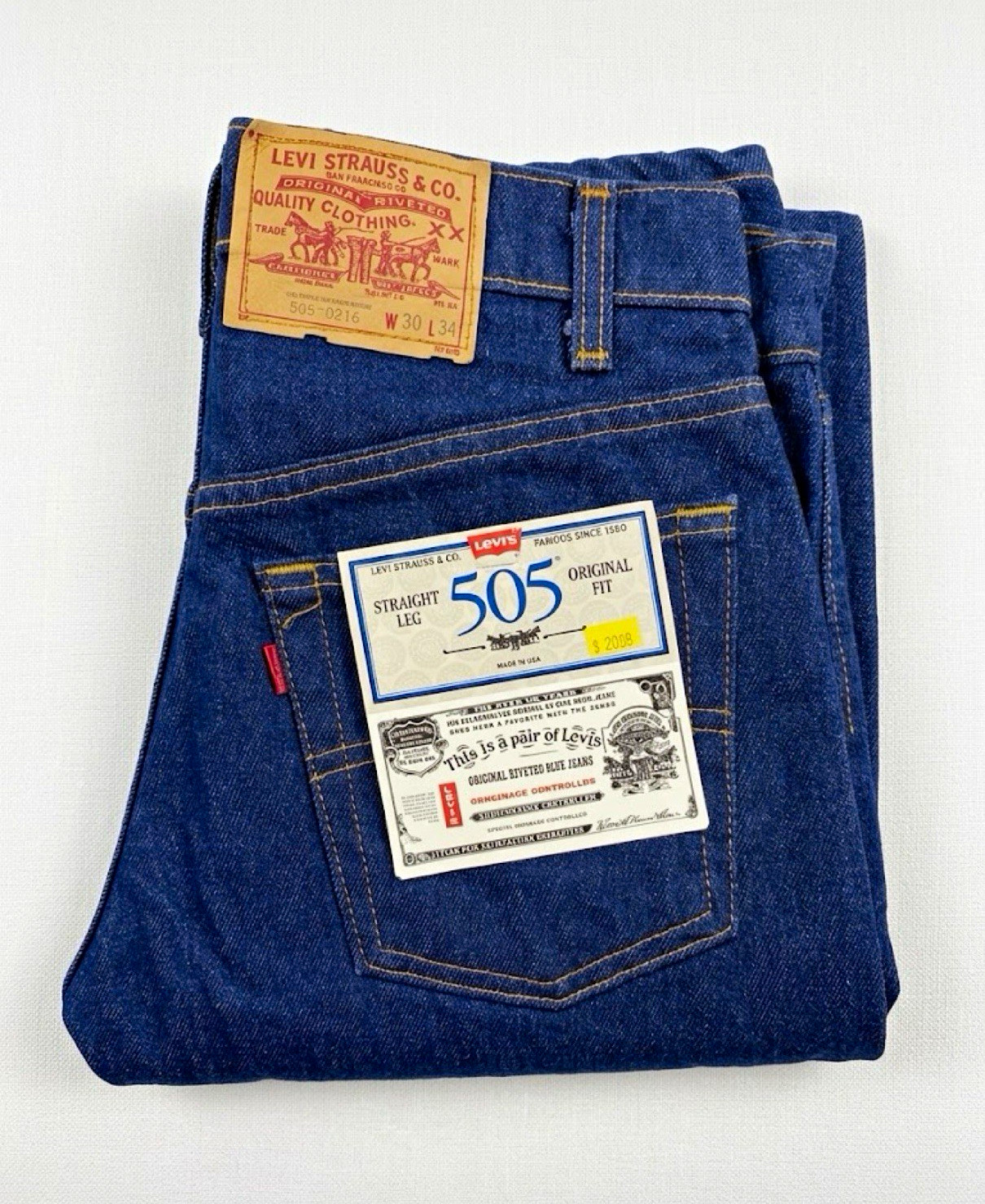 Vintage 1986 Levi\'s 505 Rigid Denim Jens NOS Deadstock MadeinUSA Rare Blank Tab