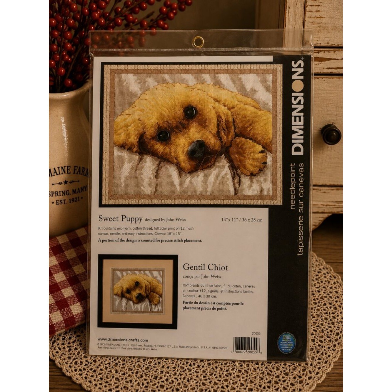 Vintage Dimensions Sweet Puppy Needlepoint Kit #20055 NEW Sealed John Weiss