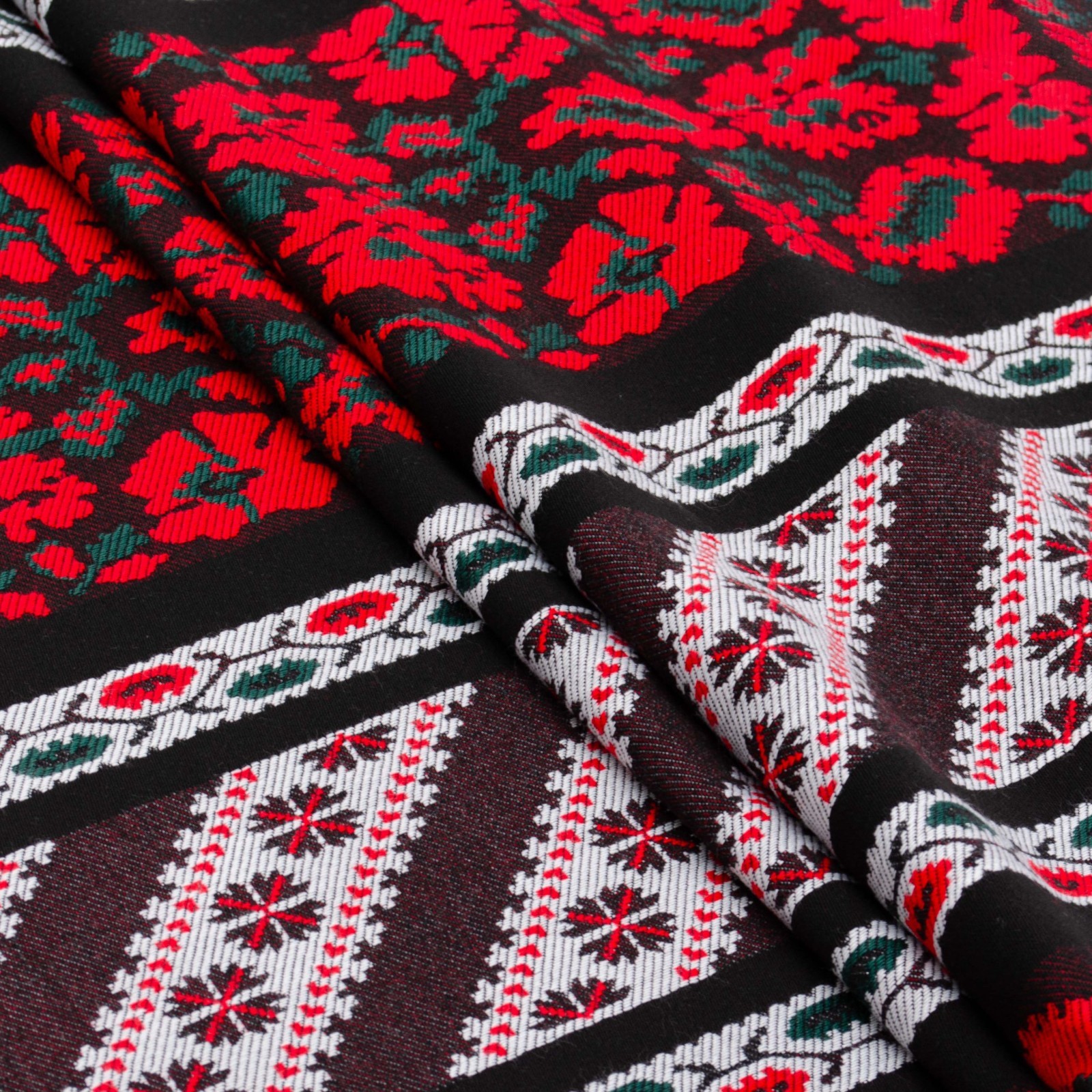 Ukrainian Decorative woven Tablecloth Red Black Rustic Borshchiv style pattern