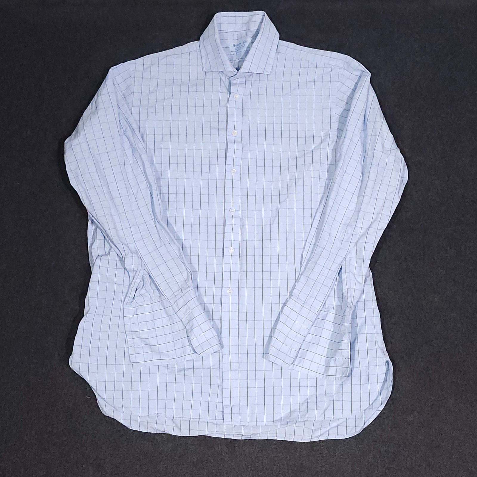 Hilditch & Key Dress Shirt Mens 16.5 Blue Check French Cuff Cotton Made England Hilditch & Key Dress Shirt Mens 16.5 Blue Check French Cuff Cotton Made England