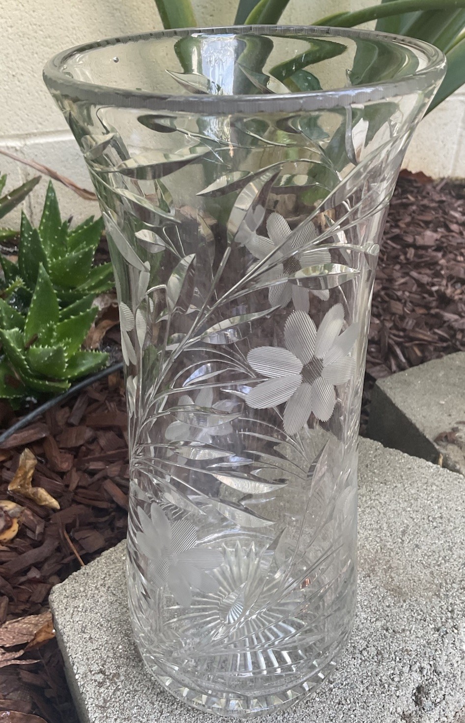 American Brilliant ABP  10” Corset Vase Crystal Cut Pressed Etched Glass