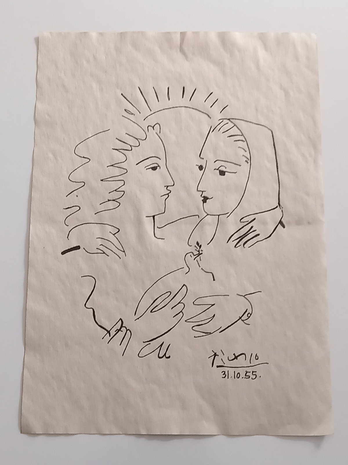Pablo Picasso Drawing on paper (Handmade) signed and stamped mixed media.