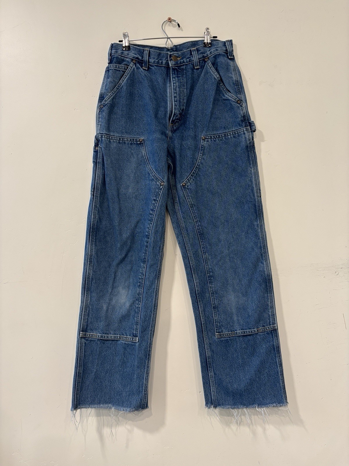 Vintage Carhartt B73 DST Mens 30X29 Faded Blue Double Knee Denim (Cropped) Jeans Vintage Carhartt B73 DST Mens 30X29 Faded Blue Double Knee Denim (Cropped) Jeans