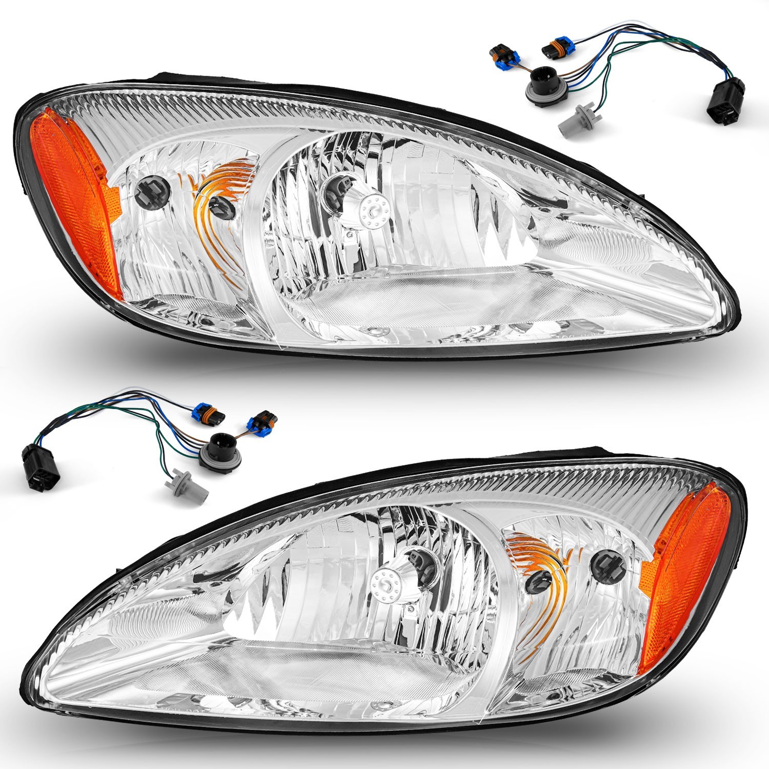 WEELMOTO Pair Headlights For 2000-2007 Ford Taurus Chrome Amber Corner Headlamps