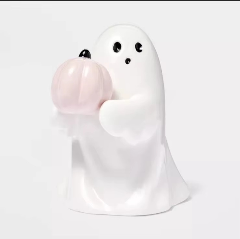 Halloween ghost holding pink pumpkin bat resin ornament home desktop decoration