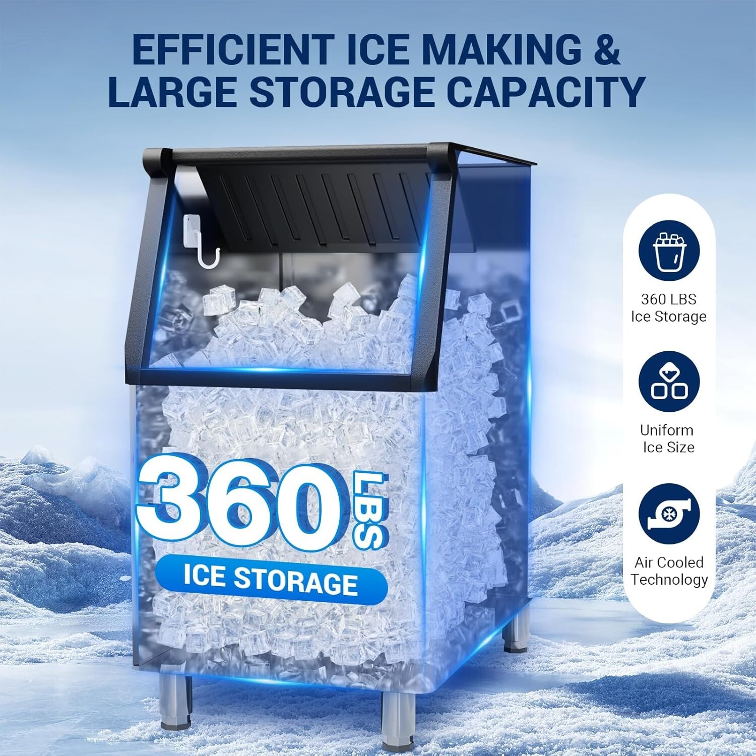 550LB/24H Commercial Ice Maker Machine Extra Large Storage Bin, Auto Cleaning