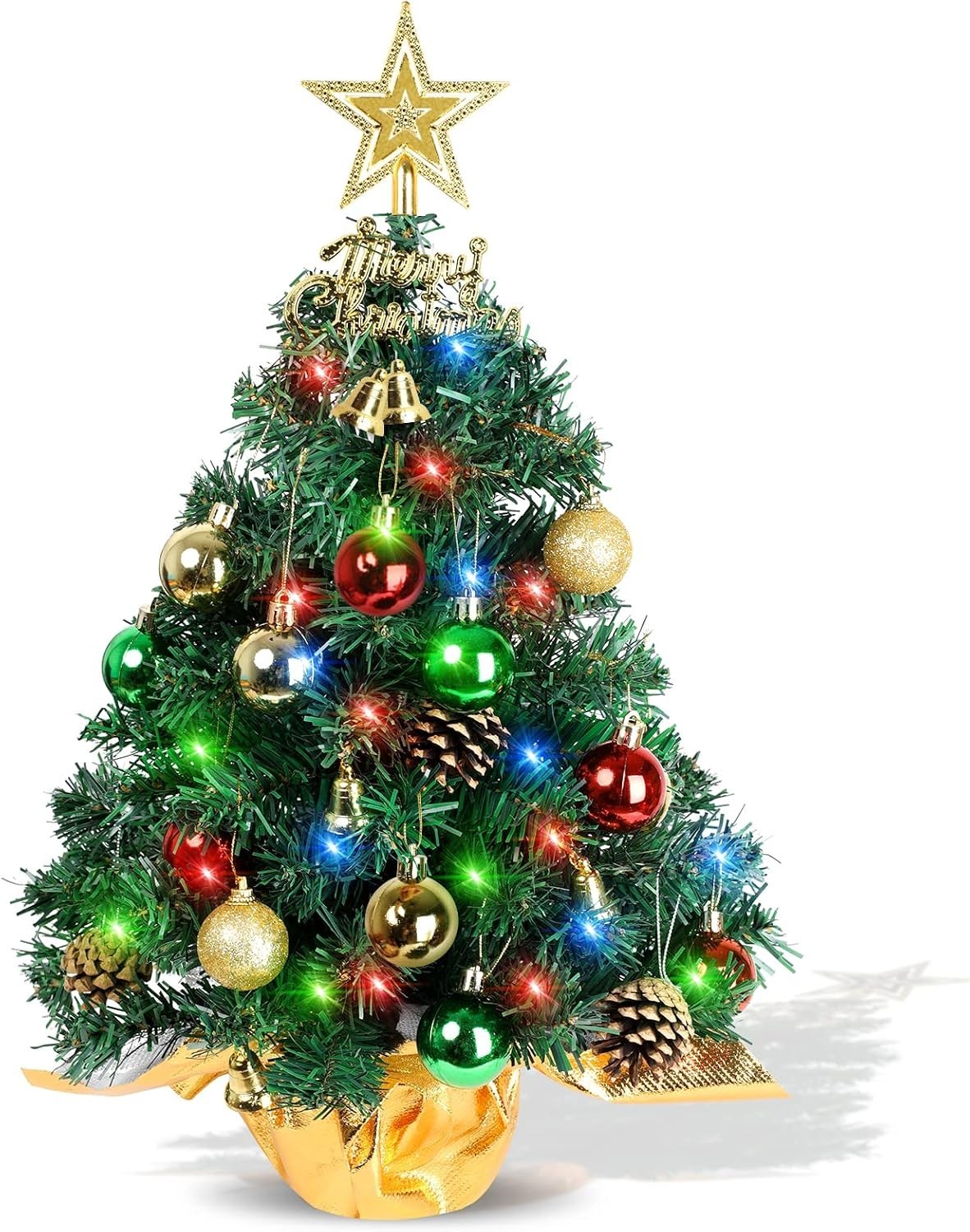 AGIRL Small Christmas Tree with Lights,22 in Mini Tabletop Tree Desk Decor