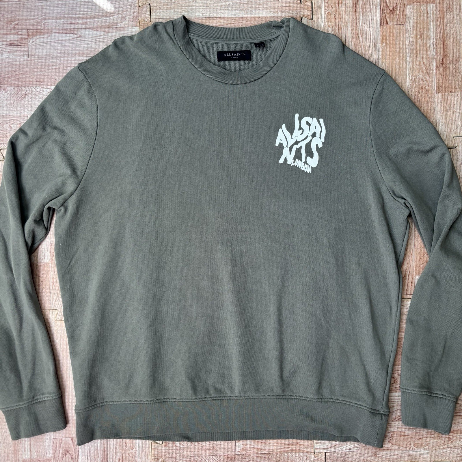 ALLSAINTS Orlando Relaxed CrewNeck Sweatshirt Mens Large Thyme Green London NWOT ALLSAINTS Orlando Relaxed CrewNeck Sweatshirt Mens Large Thyme Green London NWOT