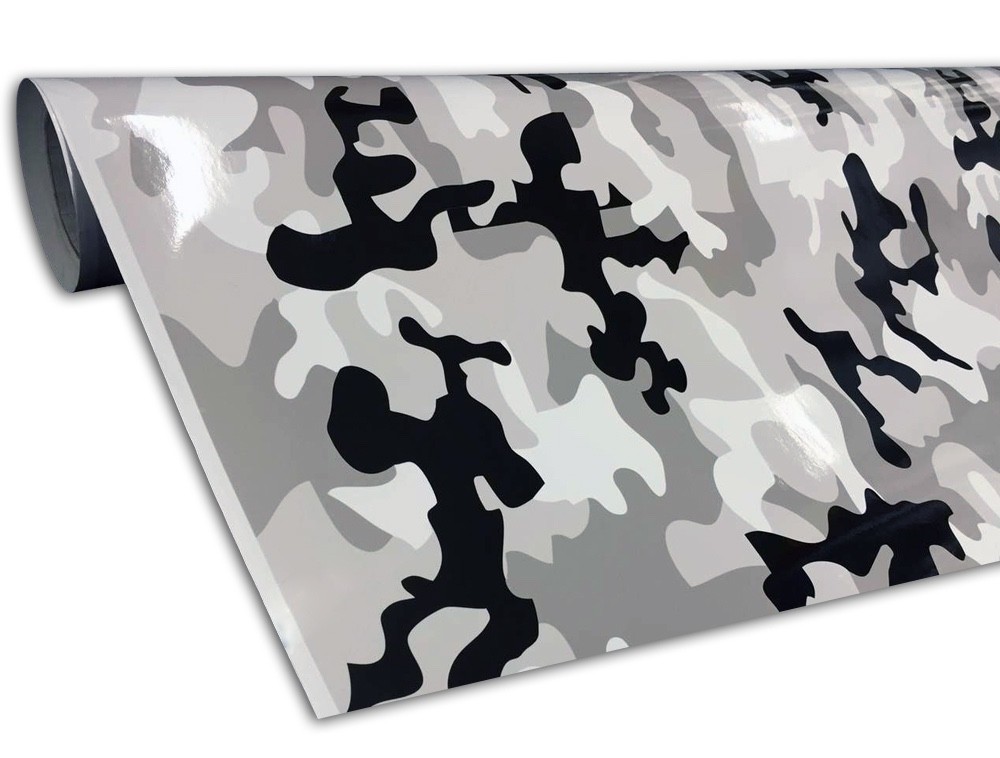 Snow Camo Camouflage Vinyl Film Wrap Decal Air Bubble Free Black White Gray