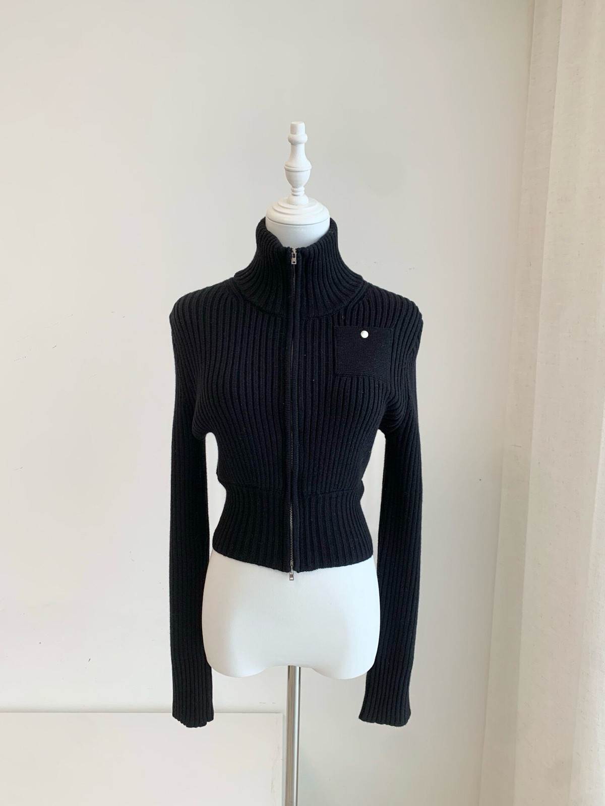 ORSEUND IRIS High Waist Long Sleeve Zip Knit Top Black