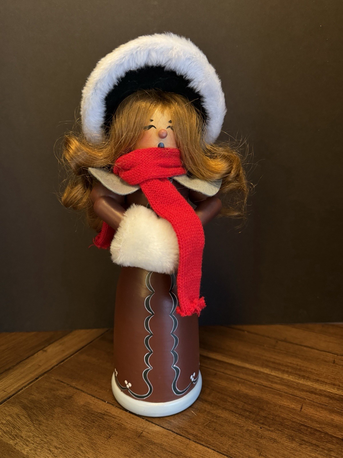 Vintage Zim\'s Wooden Caroler Girl 13in Scandinavian Christmas Figurine Decor