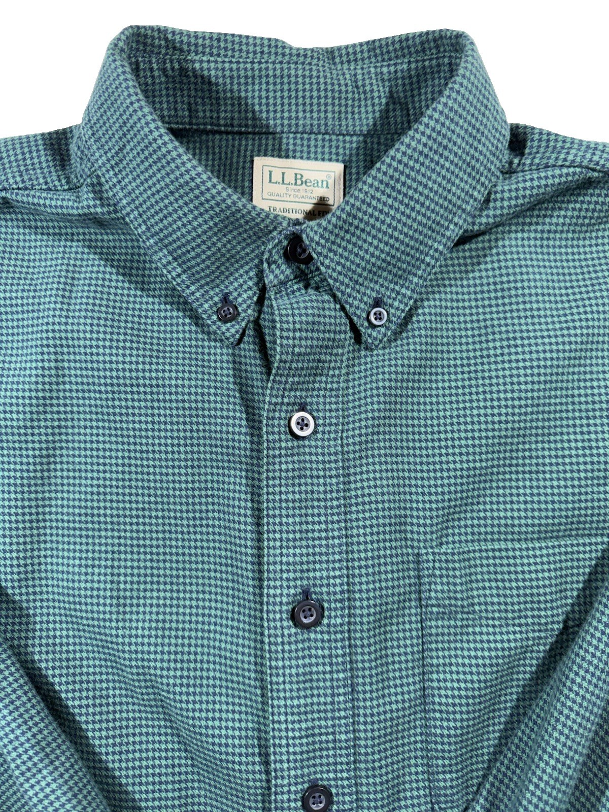 L.L Bean Men’s Blue And Green White Check  Cotton/polyester Button Large Reg