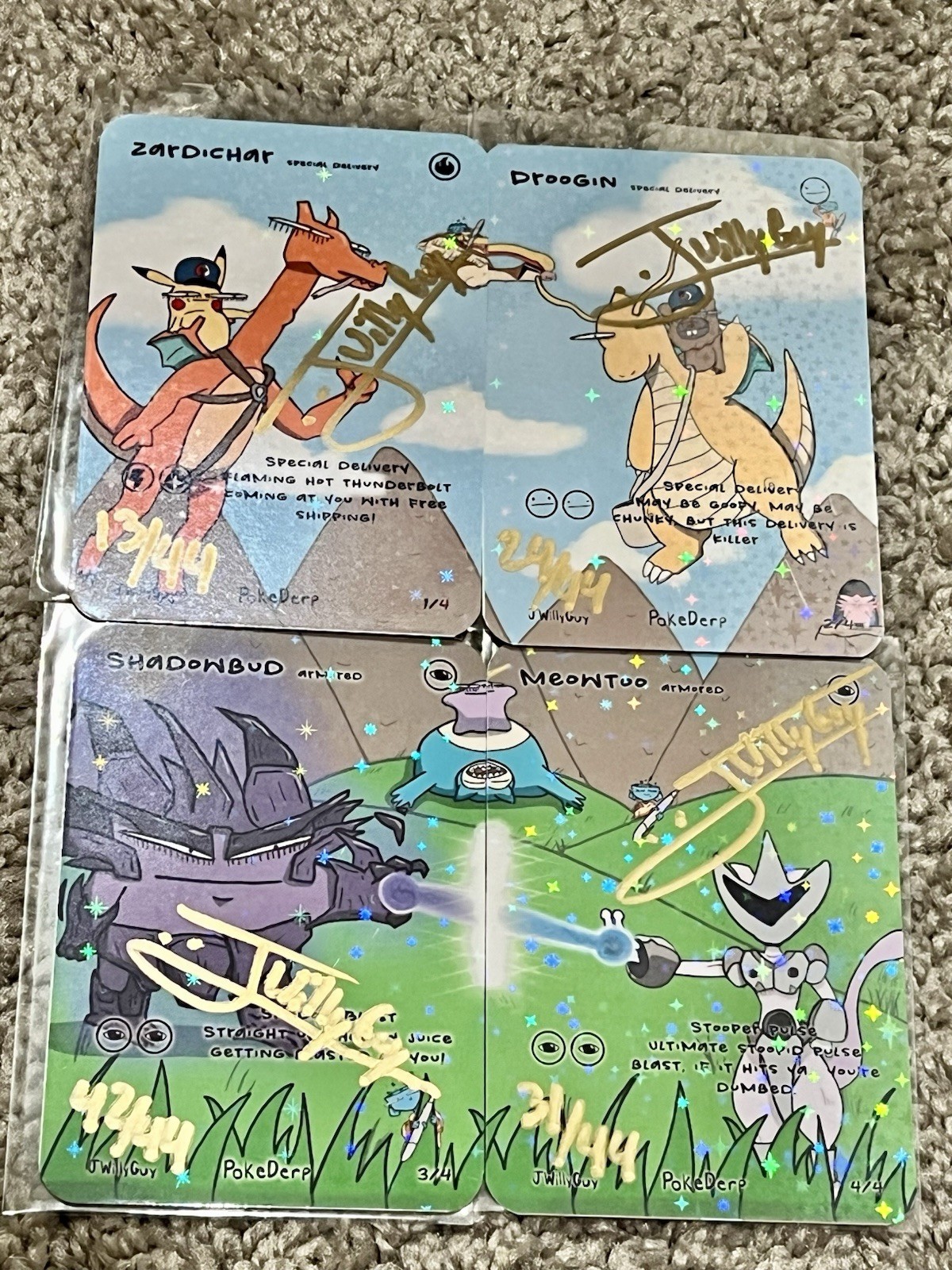 SIGNED /44 Pokederp Exclusive V2 Zard Snorlax Dragonite Gengar SUPER RARE Holos