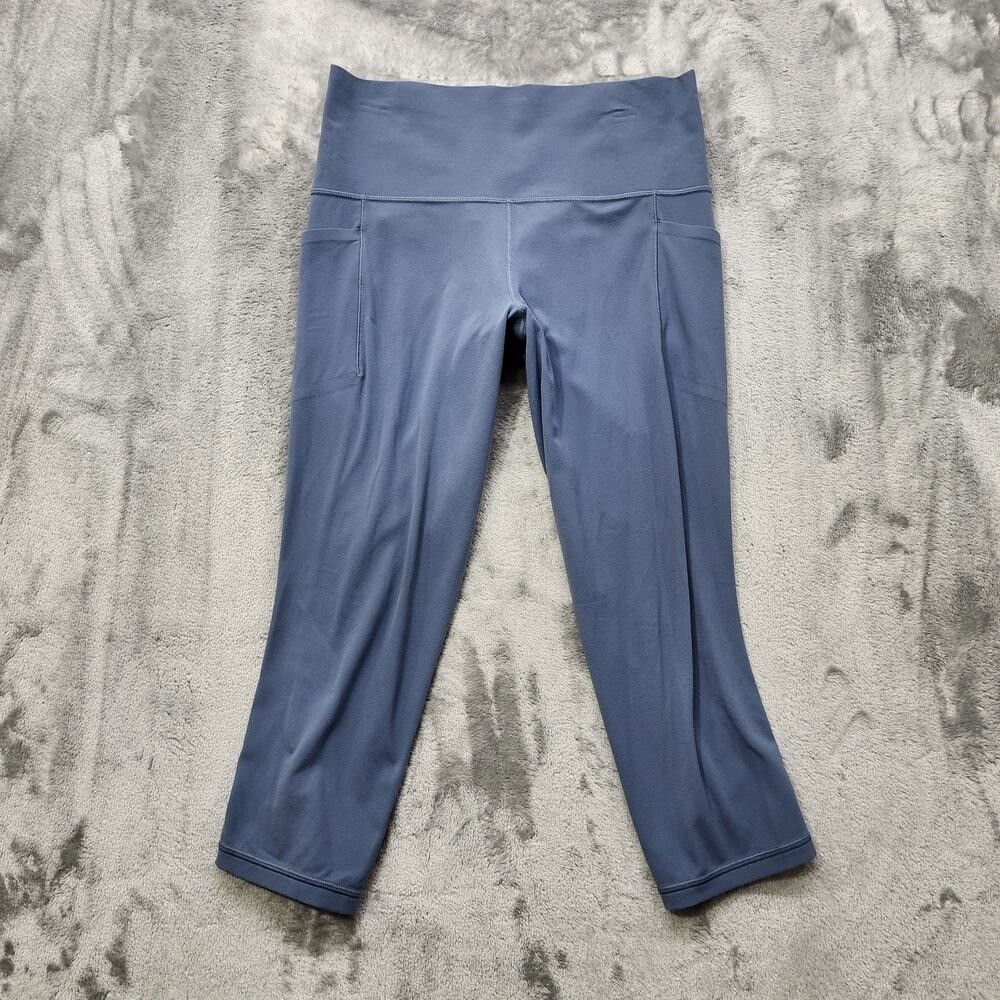Athleta Leggings Womens M Gray Blue Salutation Stash Capri Pockets Workout Yoga
