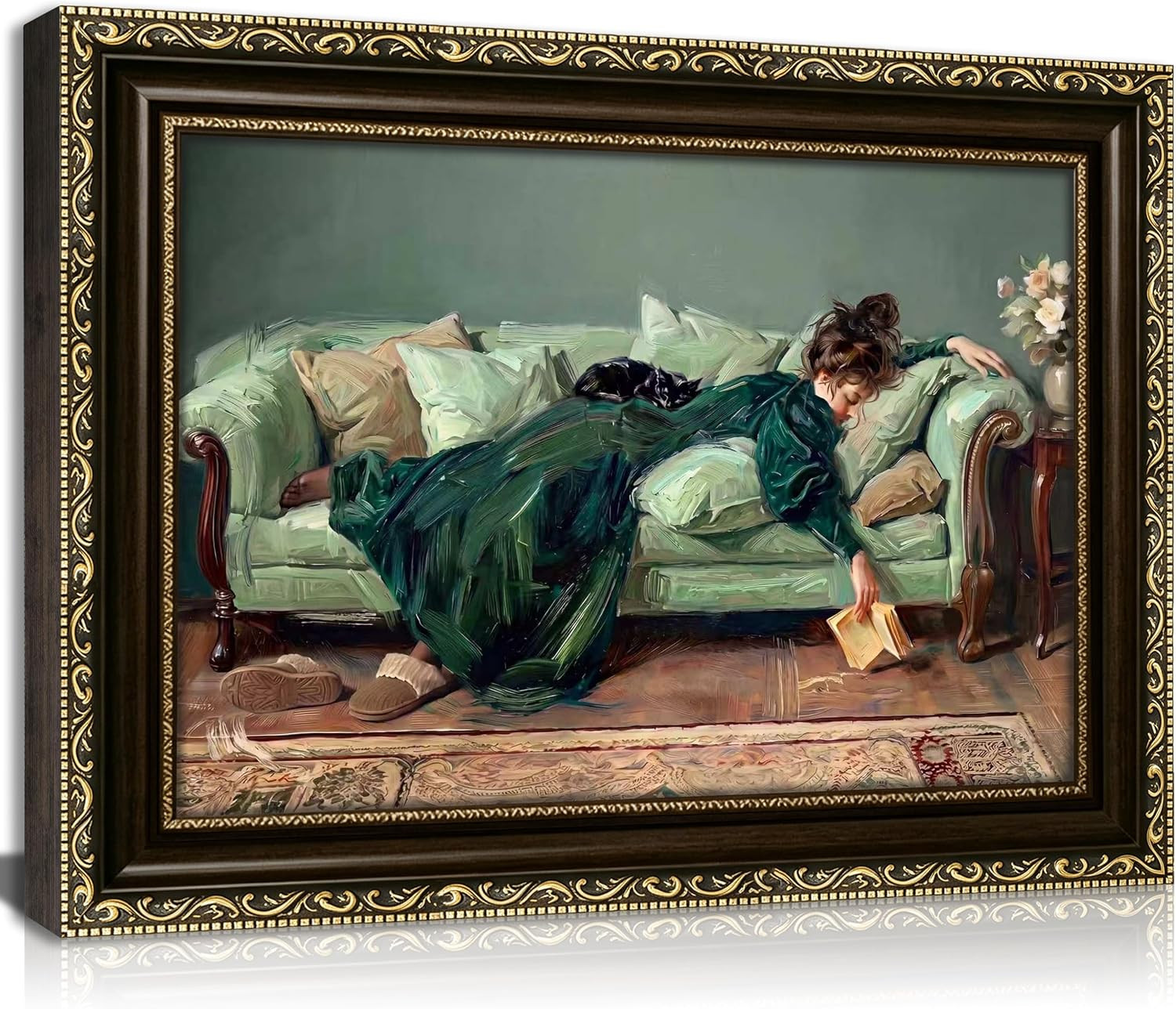 Vintage Gold Framed Wall Art, 3D Textured Victorian Woman Canvas Print