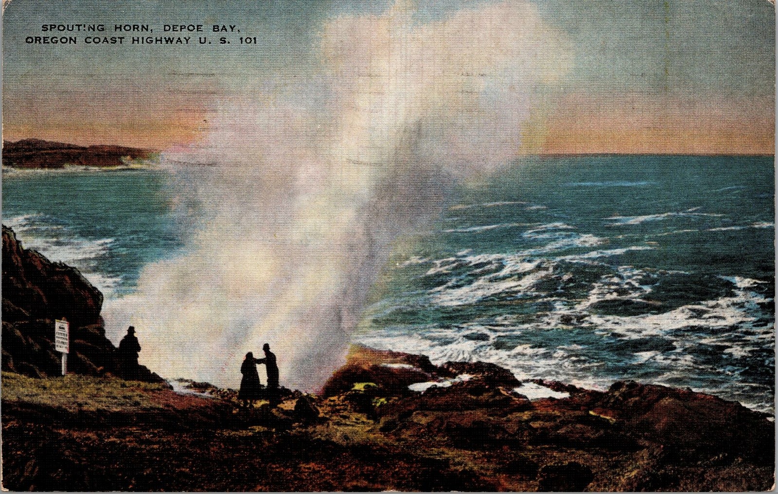 Spouting Horn Depoe Bay OR Coast Highhway US 101 Postcard used 1942 Medford