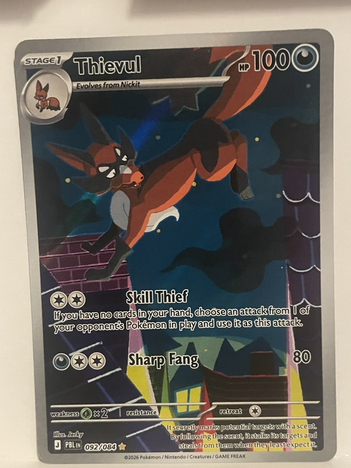 POKEMON THIEVUL 092/084 Me05: Pitch Black Holo Full ART SECRET RARE