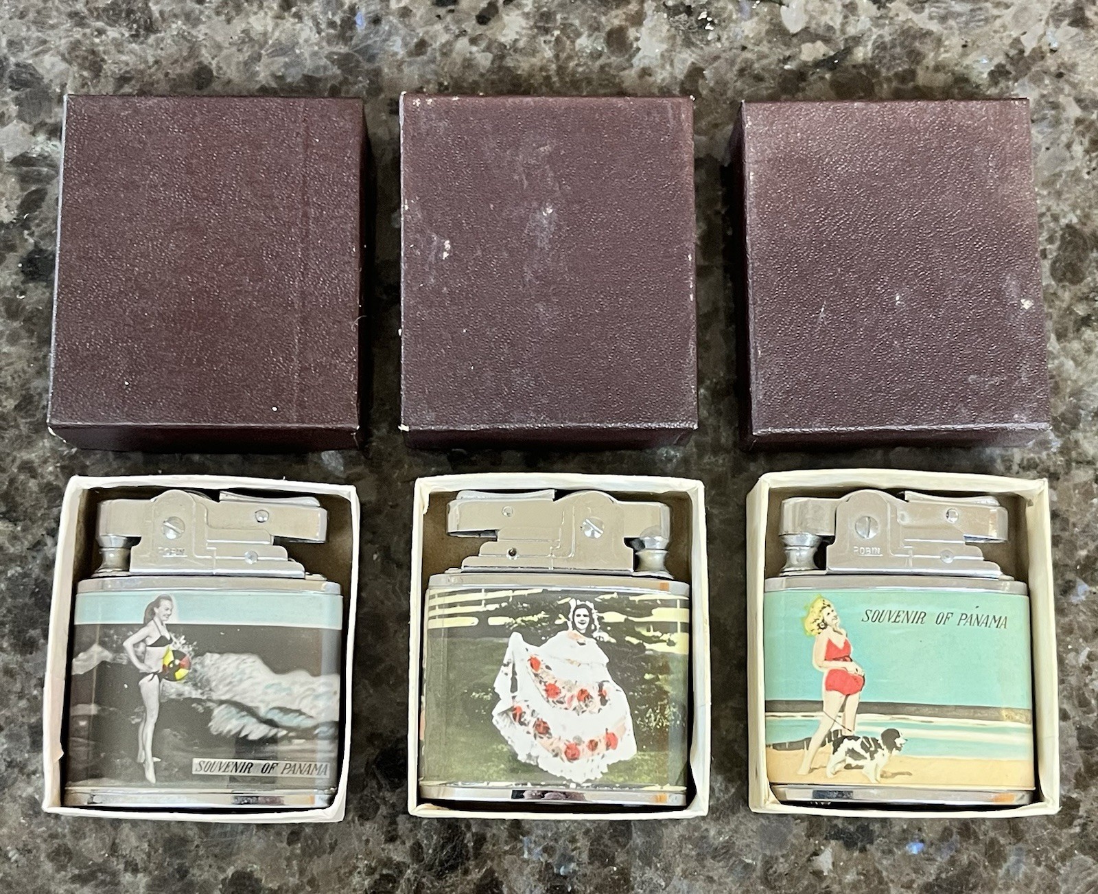 3 Nice Vintage Panama Canal PIN UP BURLESQUE BIKINI 1950s Lighter W/their Box 3 Nice Vintage Panama Canal PIN UP BURLESQUE BIKINI 1950s Lighter W/their Box