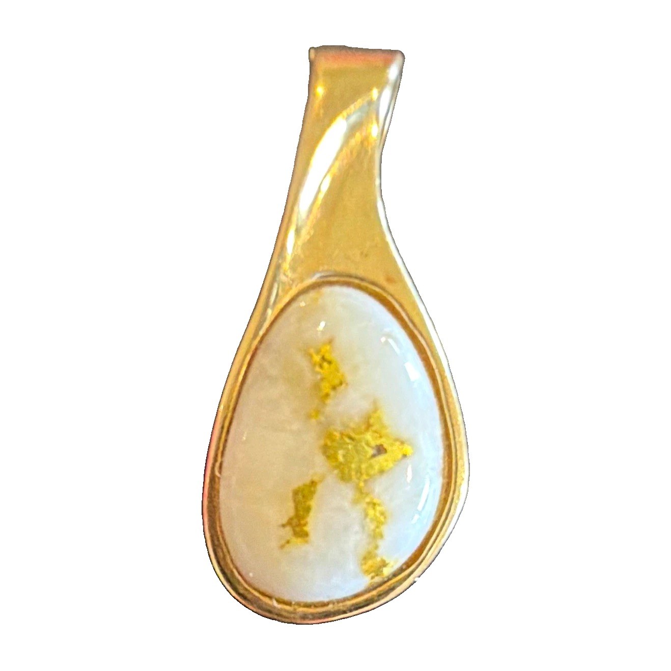 14K Yellow Gold Teardrop Oracal Pendant Gold Quartz