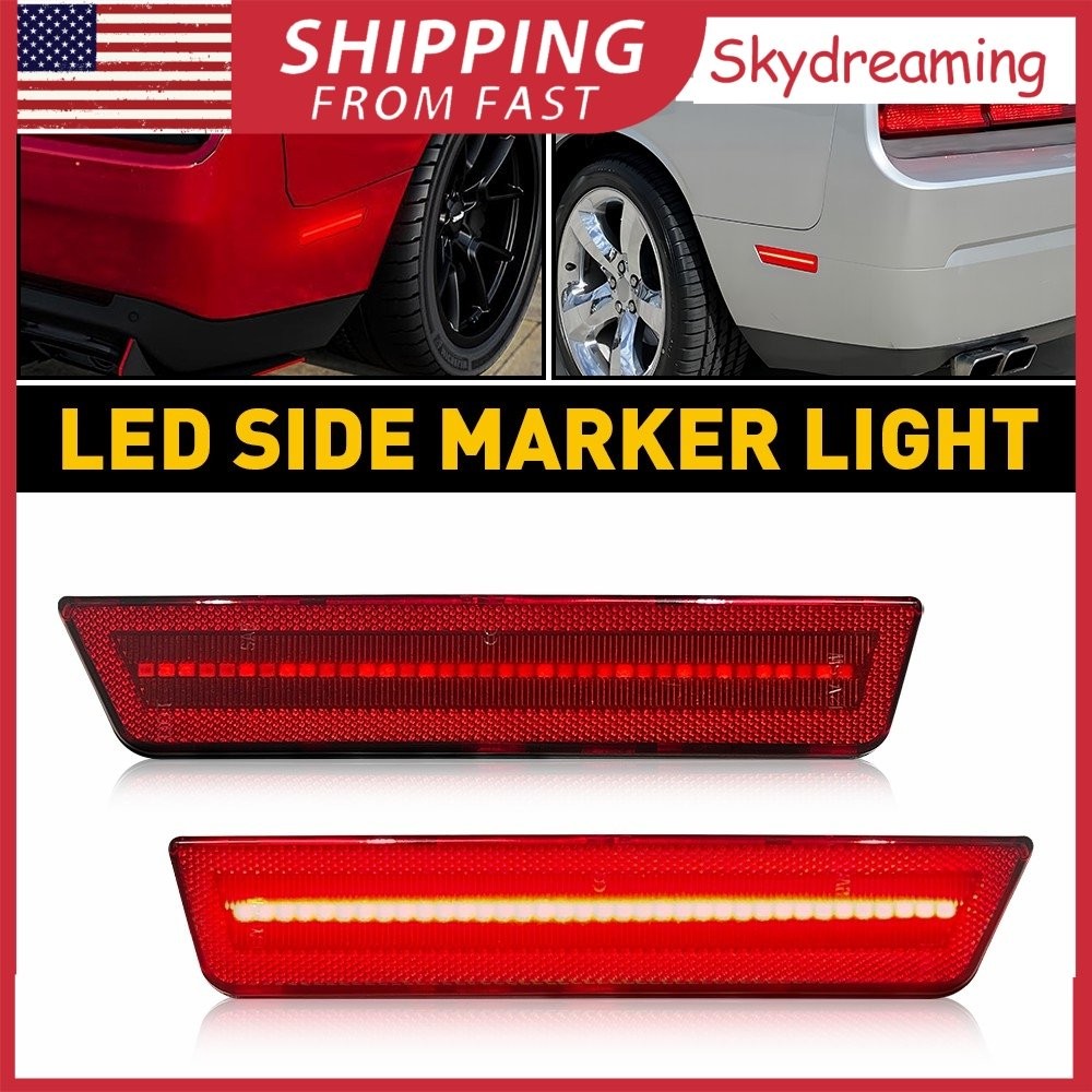 2/4x 4x Front Rear Clear Lens LED Side Marker Light For 08-14 Dodge Challenger