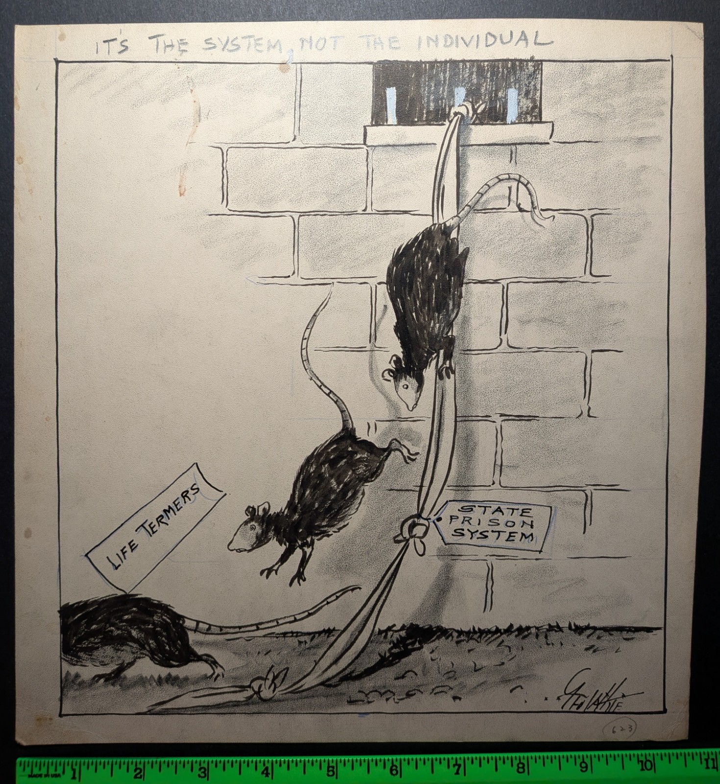 Vintage 1940/50s Rats Escape Prison Original Political Art Vintage 1940/50s Rats Escape Prison Original Political Art