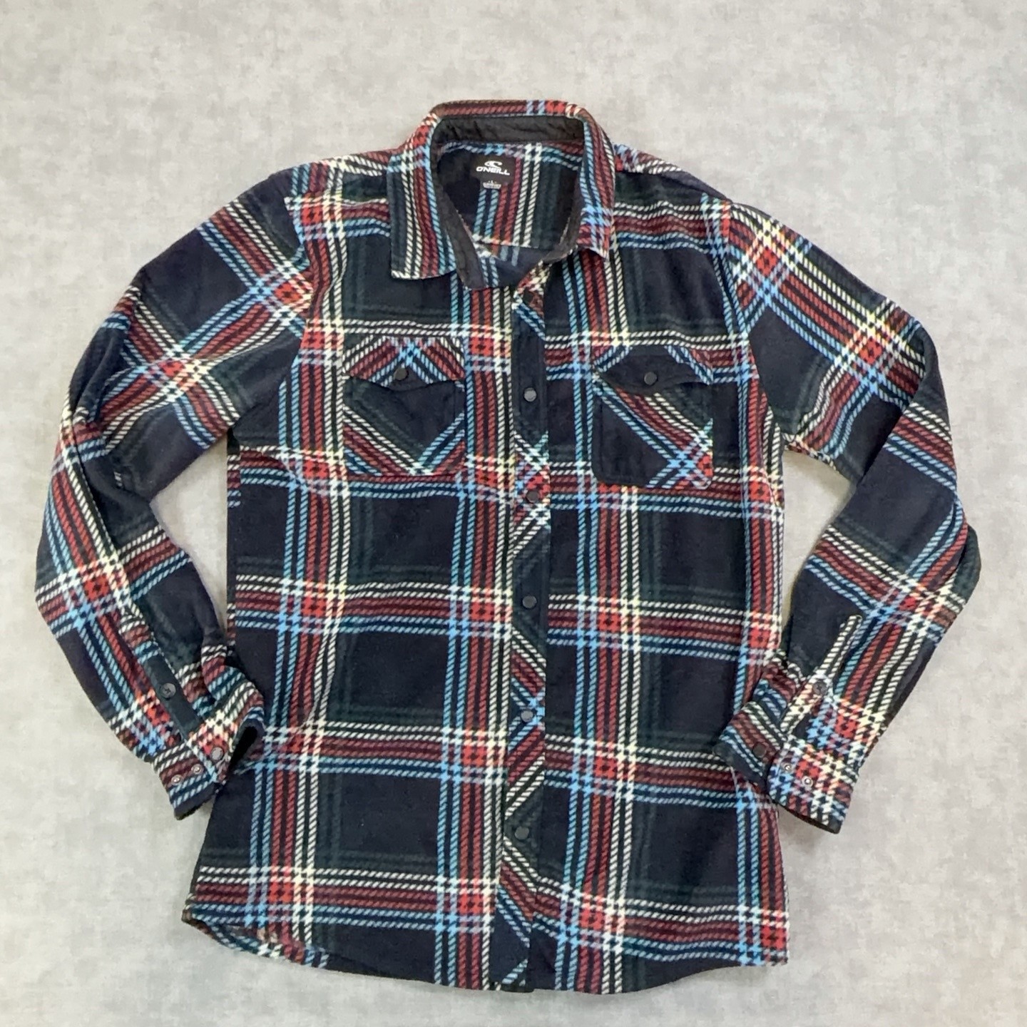 O\'Neill Shirt Mens L Blue Plaid Fleece Long Sleeve Button Up Superfleece Top