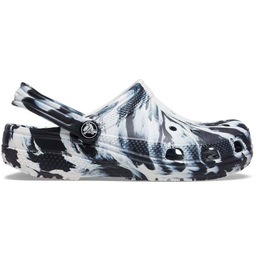 Crocs Kids Classic Marbled Clog J4 Black White Tie Dye Shoes New With Box