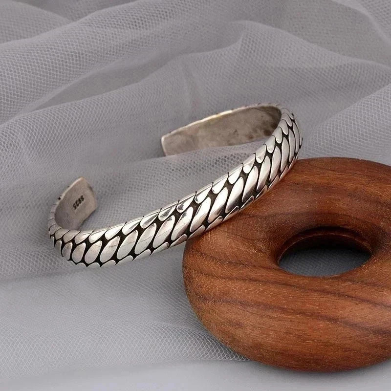 Mens Vintage Open Bangle 925 Sterling Silver Handmade Twisted Cuff Bracelet Mens Vintage Open Bangle 925 Sterling Silver Handmade Twisted Cuff Bracelet