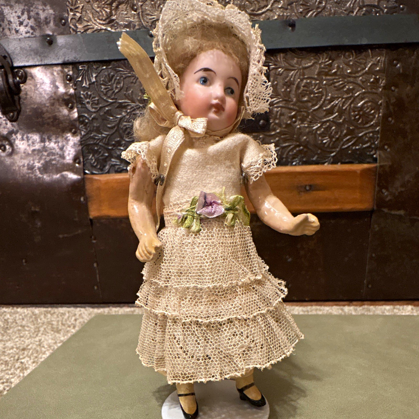 Beautiful 5” Antique German  Bisque Head and Composition Body Doll