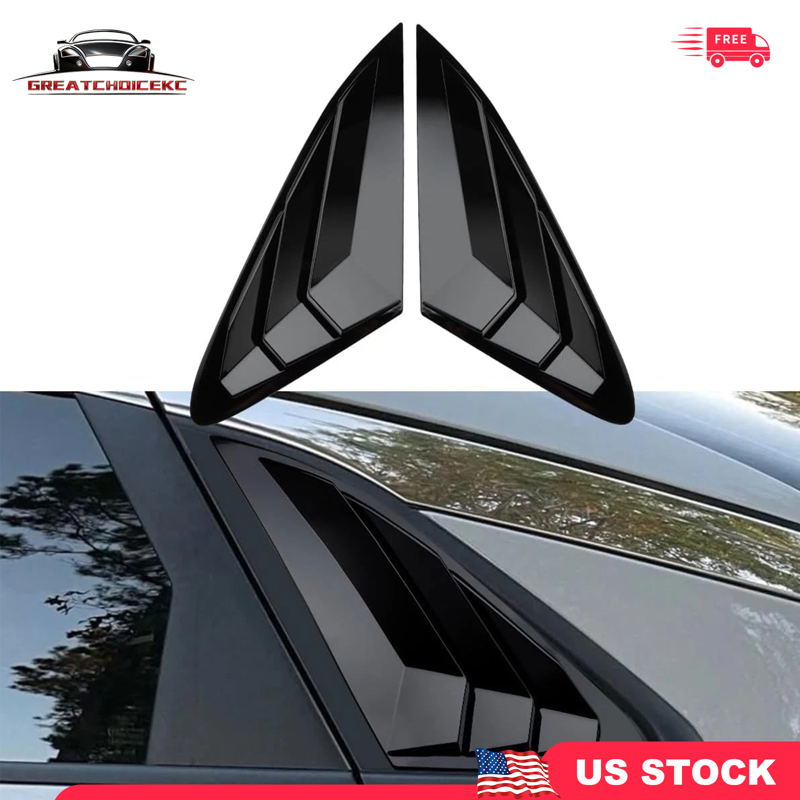 Window Louver 2Pcs Side Vent Window Louvers for 2021-2024 KIA K5 Bright Black