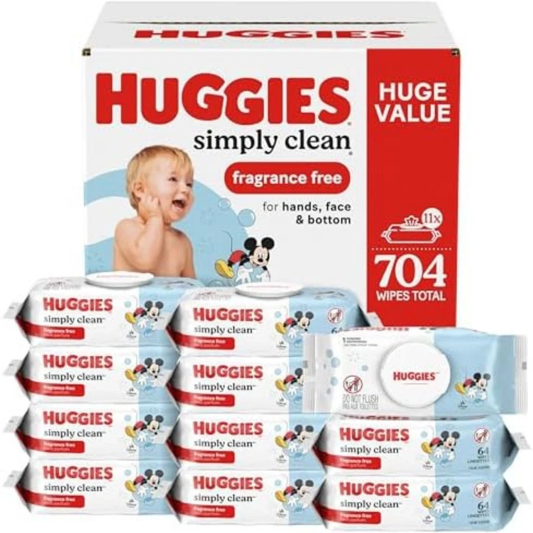 Huggies Simply Clean Unscented Baby Wipes, 11 Flip-Top Packs (704 Wipes Total) Huggies Simply Clean Unscented Baby Wipes, 11 Flip-Top Packs (704 Wipes Total)