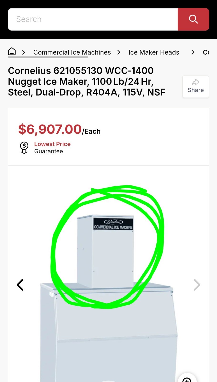 Cornelius 621055130 WCC-1400 commercial Nugget Ice Maker,1100 Lb/24 Hr Dual-Drop