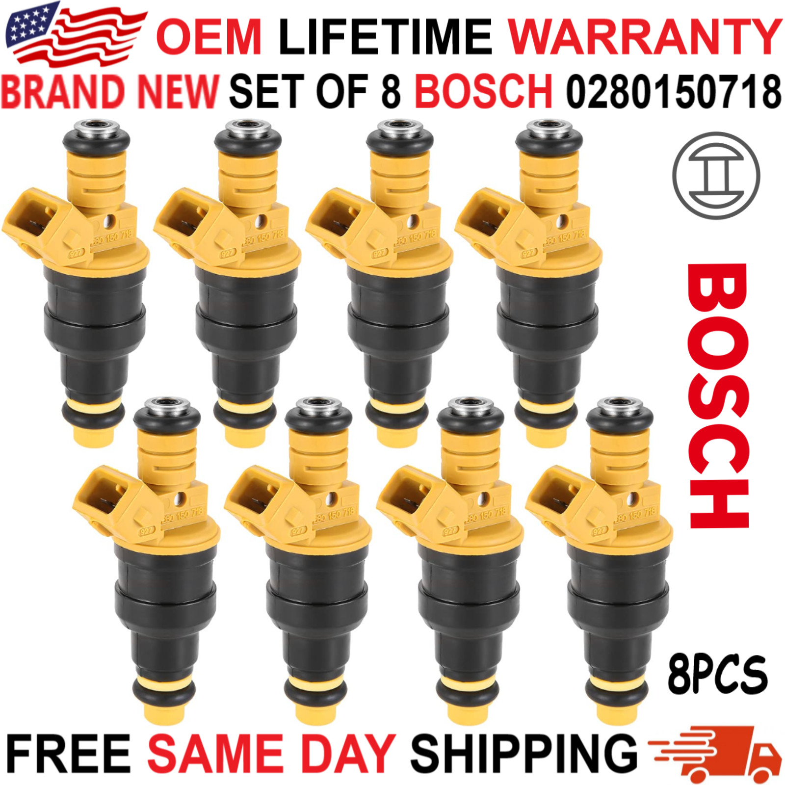 NEW OEM BOSCH x8 Fuel Injectors for 1988-1992 Ford F-350 5.8L V8 #0280150718