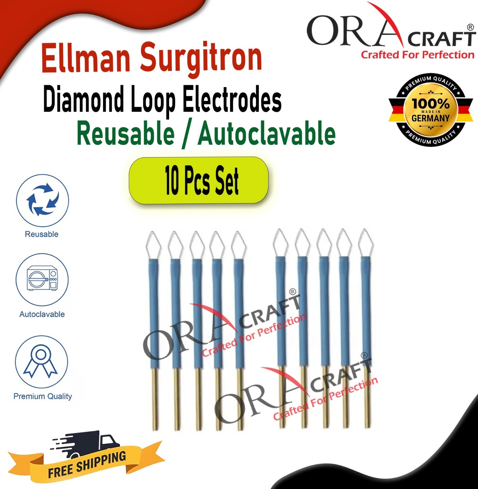 Ellman Surgitron Diamond Loop Electrodes Reusable/ Autoclavable 10 Pcs Set