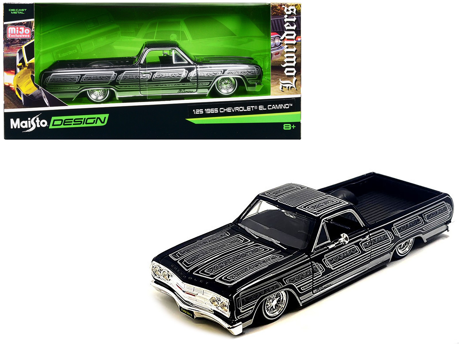 1965 Chevrolet El Camino Lowrider Black Metallic w Silver Graphics Lowriders Ser 1965 Chevrolet El Camino Lowrider Black Metallic w Silver Graphics Lowriders Ser