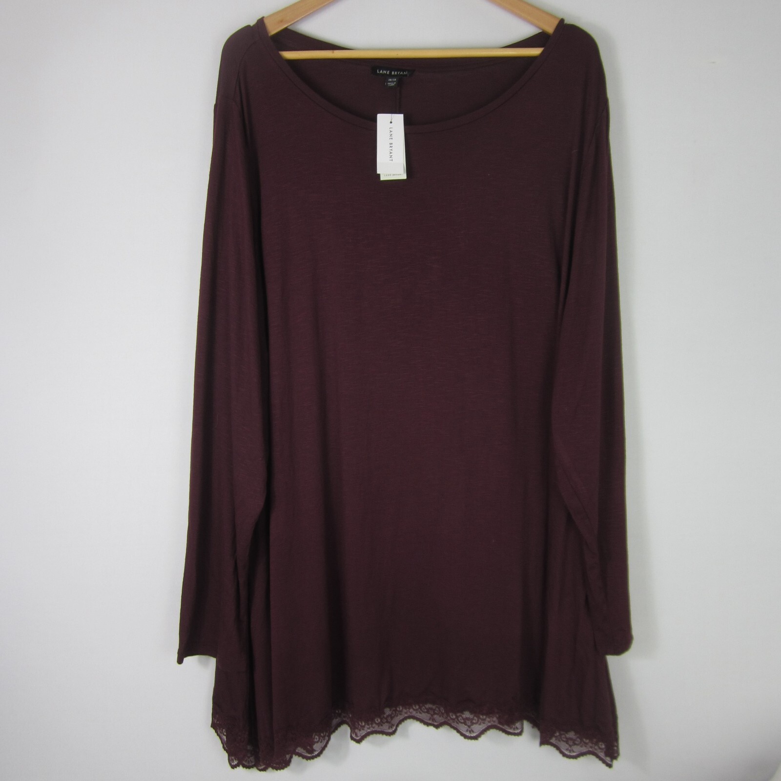 New Lane Bryant Womens 26 - 28 Eggplant Purple LS Lace Trim Tunic Shirt Stretchy New Lane Bryant Womens 26 - 28 Eggplant Purple LS Lace Trim Tunic Shirt Stretchy