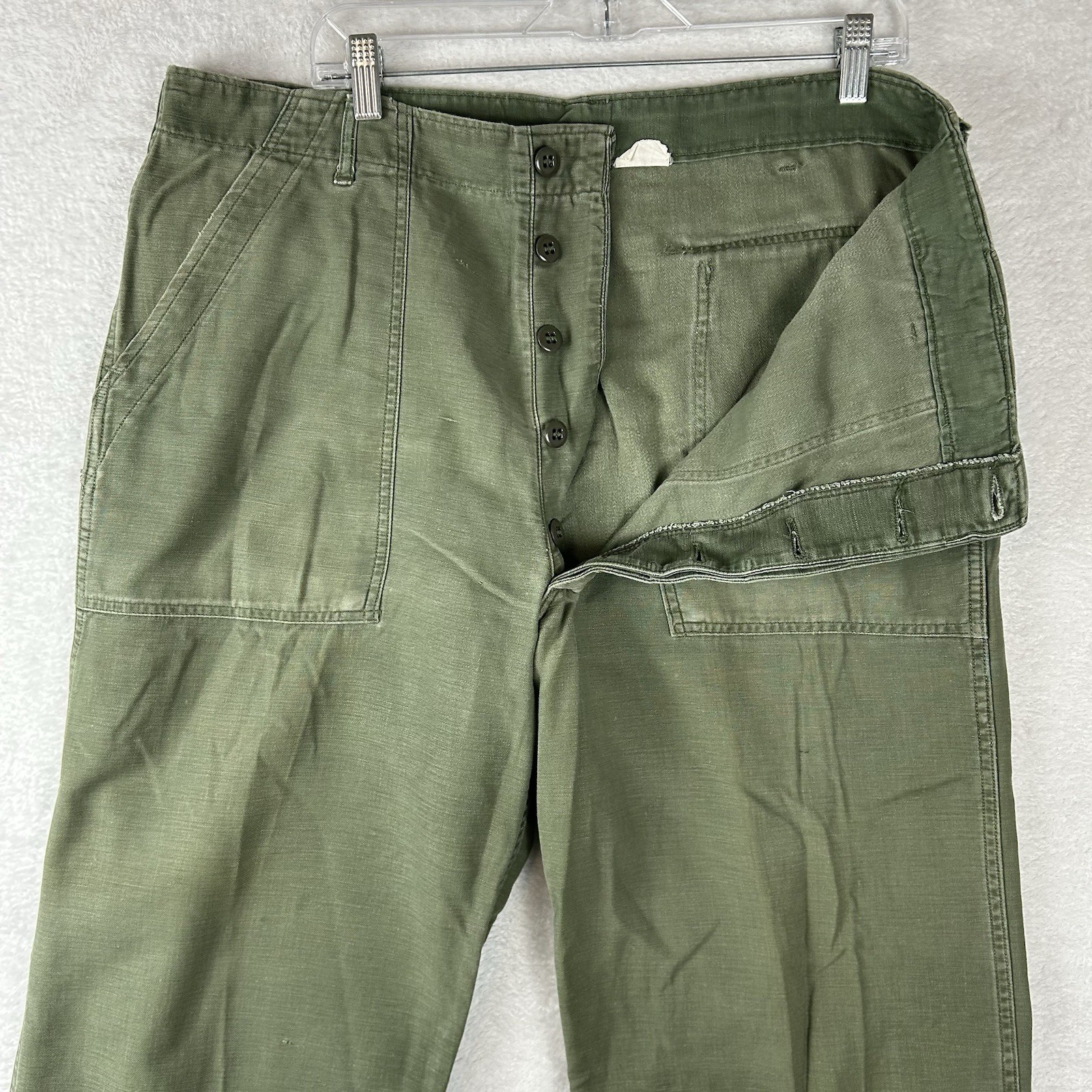 Vintage OG-107 Pants Mens Fits 38X29 Sateen Green Baker Vietnam 60s Army Fatigue