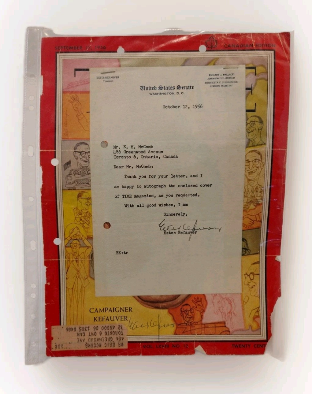 1956 Vice President Nominee ESTES KEFAUVER Signed TWICE autographed TIME Cover 1956 Vice President Nominee ESTES KEFAUVER Signed TWICE autographed TIME Cover