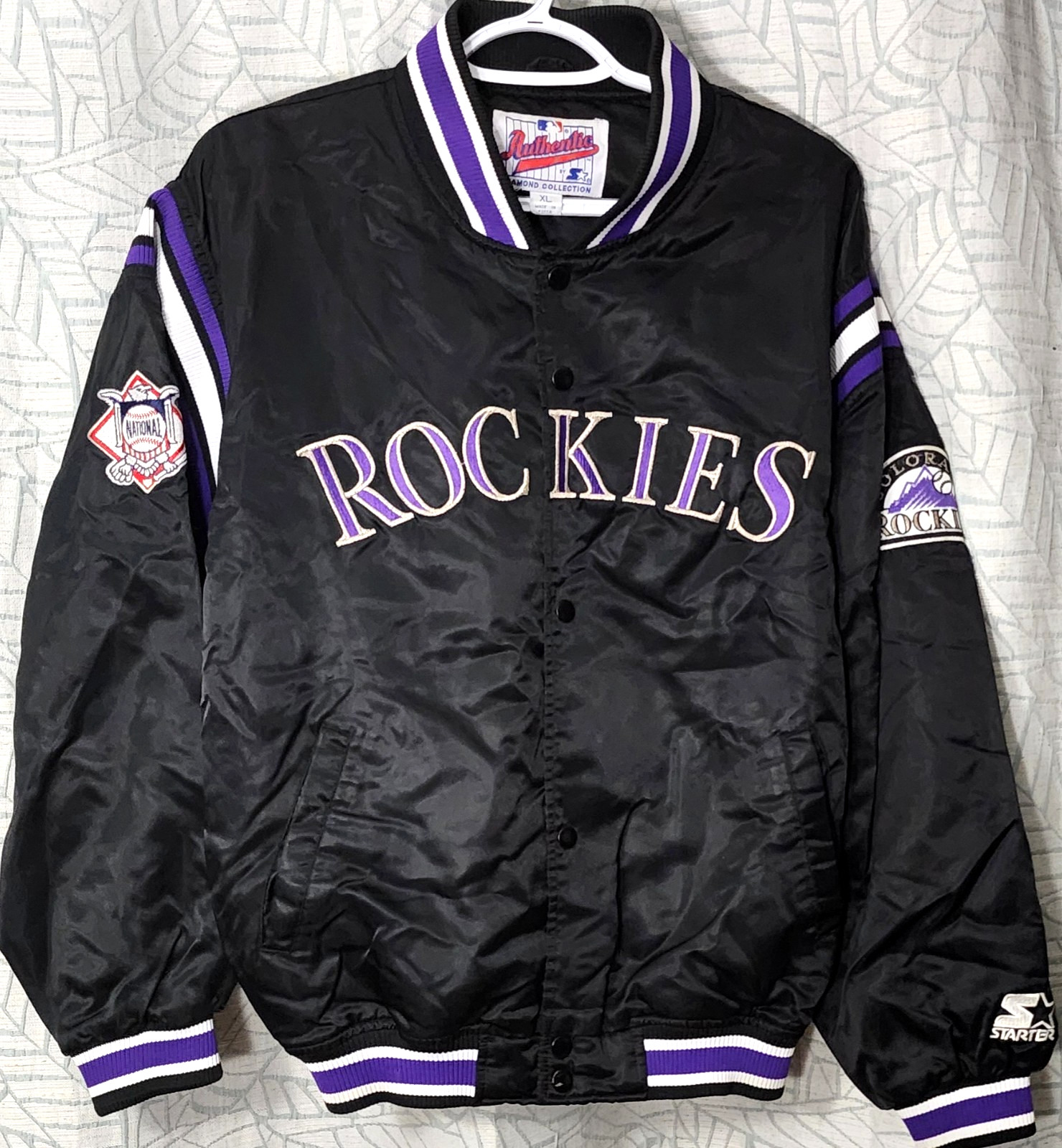 Vtg 90s Colorado Rockies Starter Diamond Collection Satin Bomber Jacket Size XL