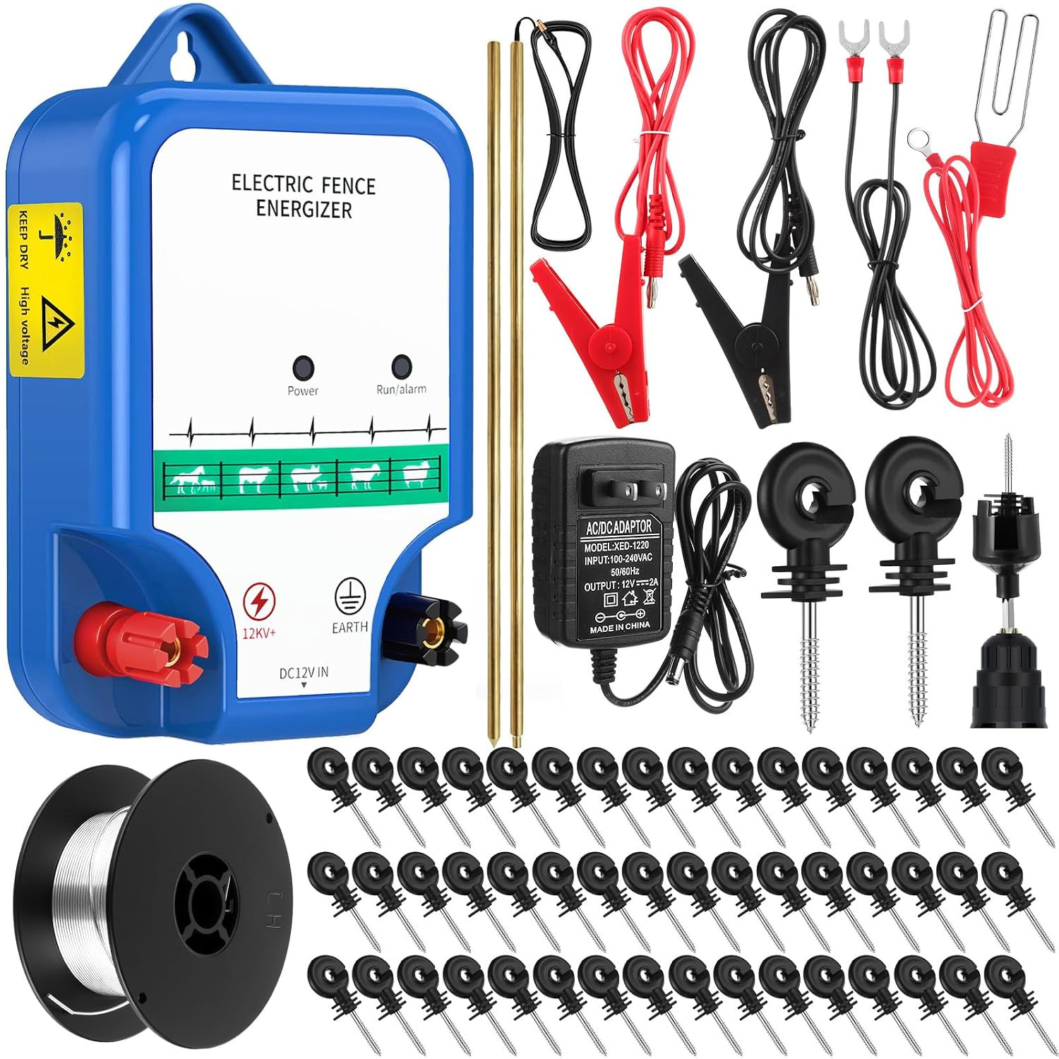 Electric Fence Kit 8 Mile 12Kv 2J, Classic Ver., Blue