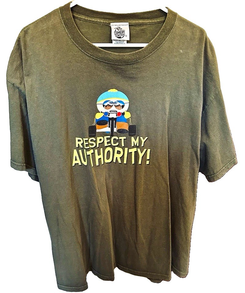 Vintage 1998 South Park Cartman Cop Shirt - Comedy Central Tag - XL, Olive Green Vintage 1998 South Park Cartman Cop Shirt - Comedy Central Tag - XL, Olive Green