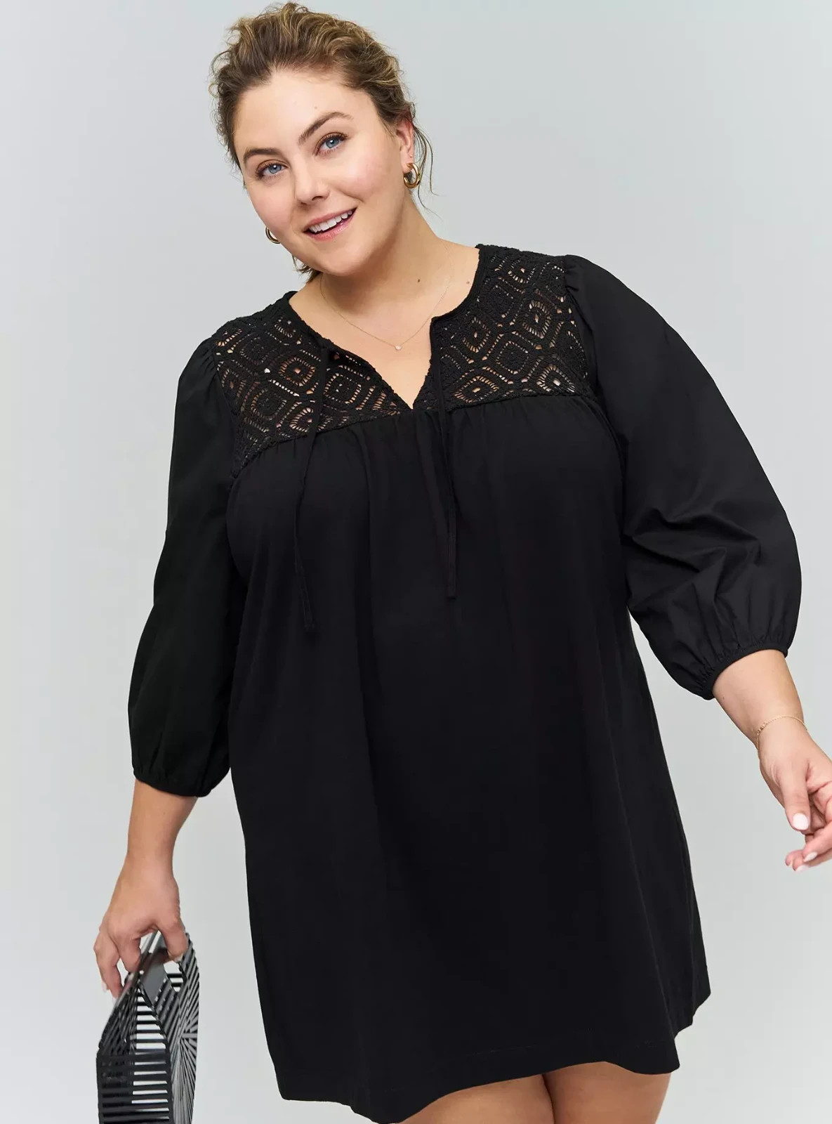 Torrid Plus Size 2X Belle Isle Crochet Yoke Popover Mini Dress Deep Black NWT Torrid Plus Size 2X Belle Isle Crochet Yoke Popover Mini Dress Deep Black NWT