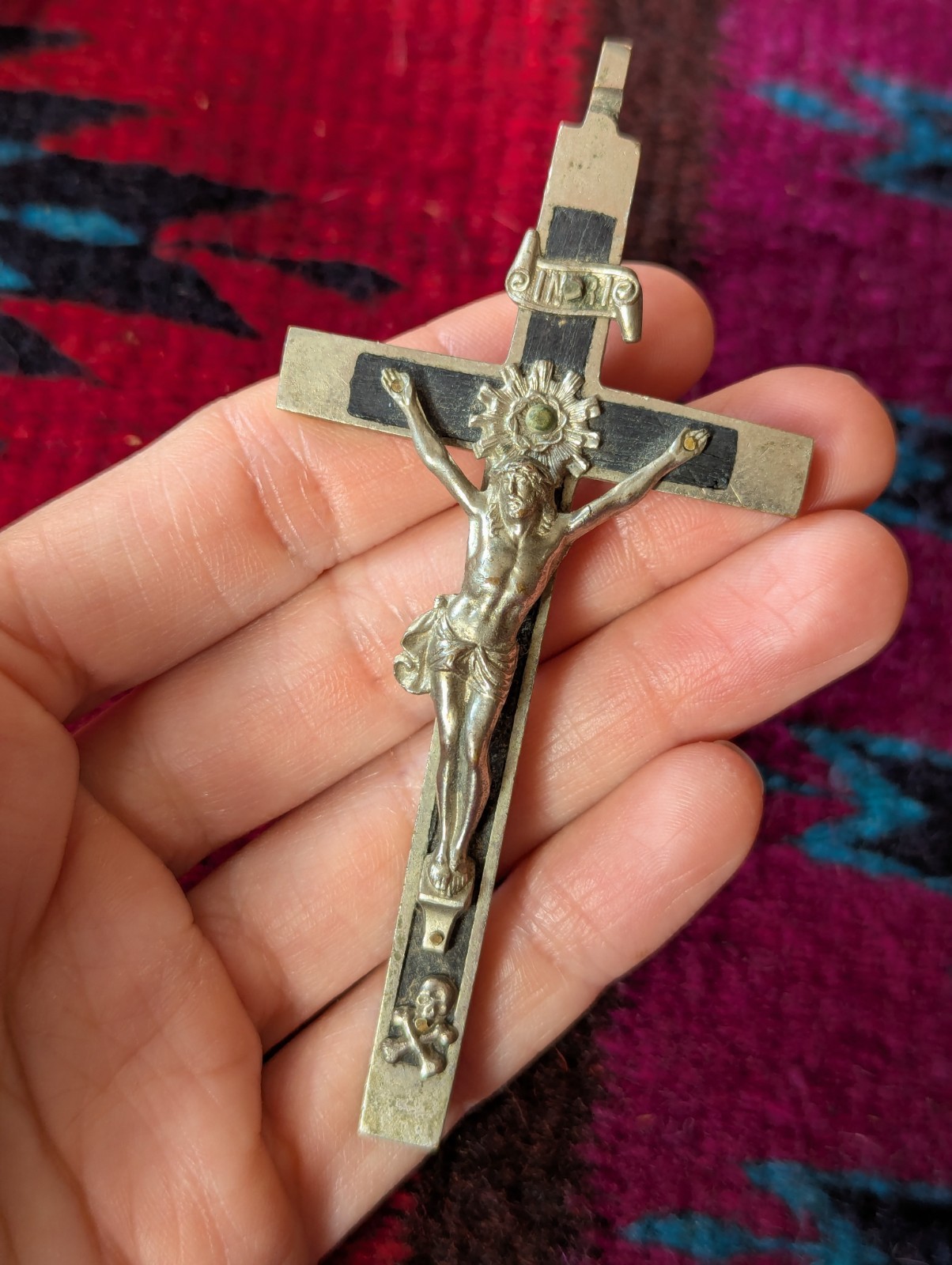 4x2 Antique German Reliquary Ebony Pectoral Crucifix Cross Pendant Skull INRI 4x2 Antique German Reliquary Ebony Pectoral Crucifix Cross Pendant Skull INRI