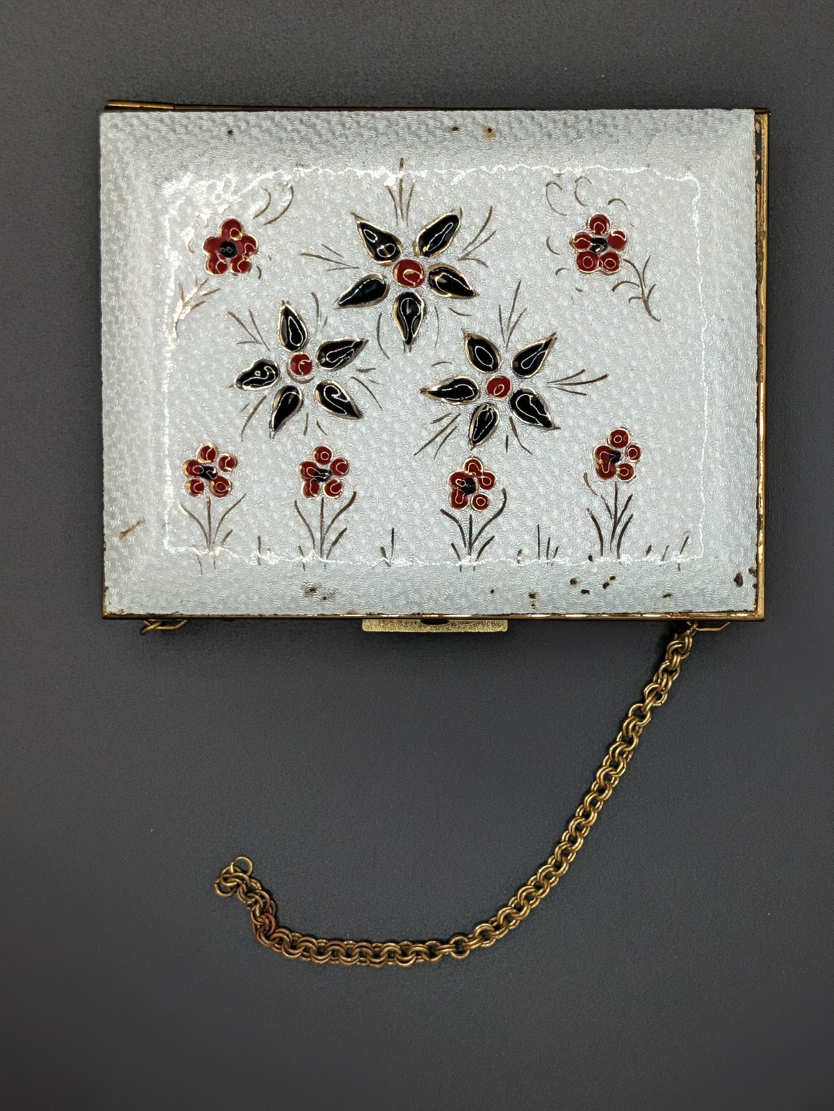 Vtg Zell Fifth Ave Carryall Minaudiere Compact Enamel Floral As is  Repair Comb