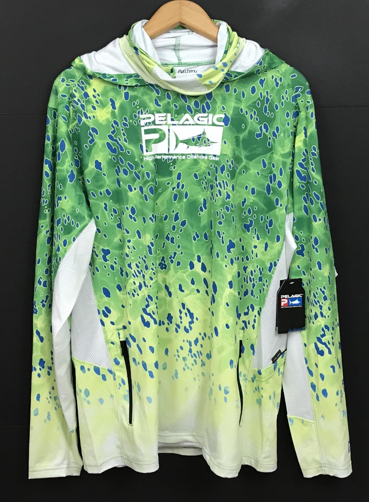 NWT Pelagic Men\'s Exo-Tech Hoody Dorado Green Gaiter Face Mask Pullover Size XL NWT Pelagic Men\'s Exo-Tech Hoody Dorado Green Gaiter Face Mask Pullover Size XL