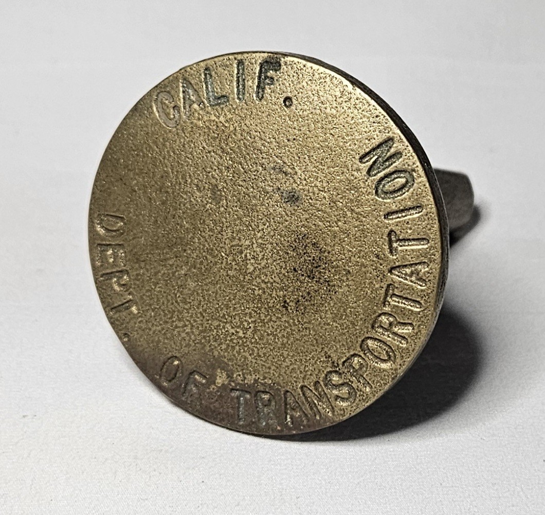 Vintage Caltrans California Dept of Transportation Brass Survey Marker Disk Post