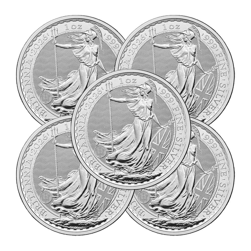 Lot of 5 - 2026 U.K. 2 Pound Silver Britannia .999 1 oz BU Lot of 5 - 2026 U.K. 2 Pound Silver Britannia .999 1 oz BU